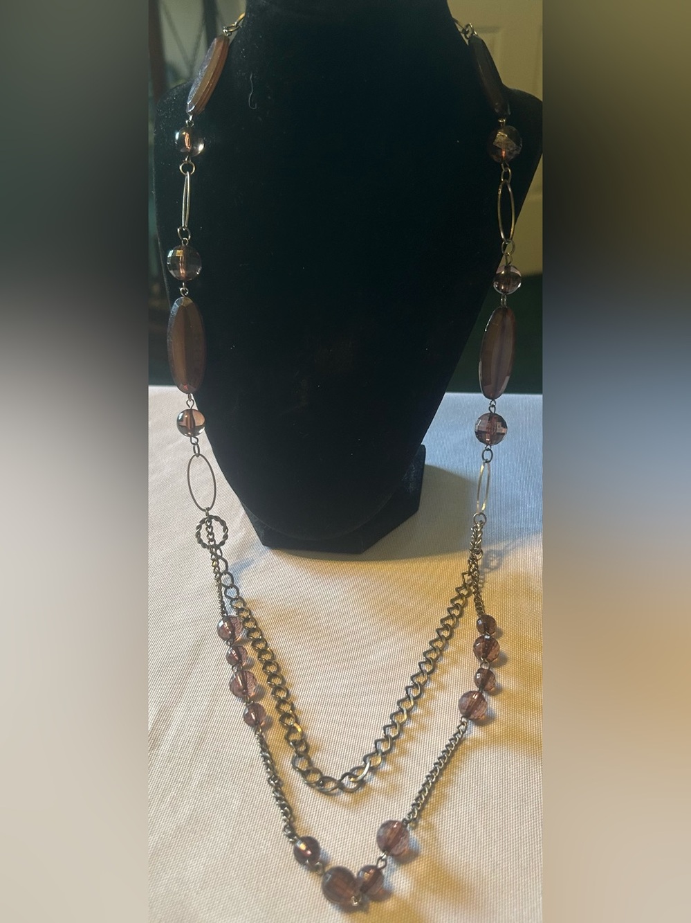 Layered Brown Bead and Chain Necklace for Women